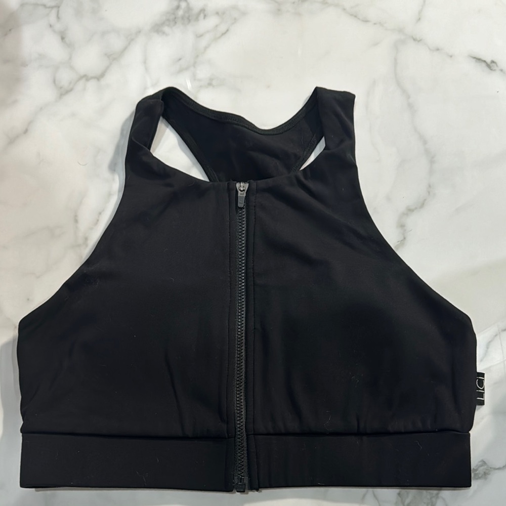 Black High-Neck Zip-Front Sports Bra